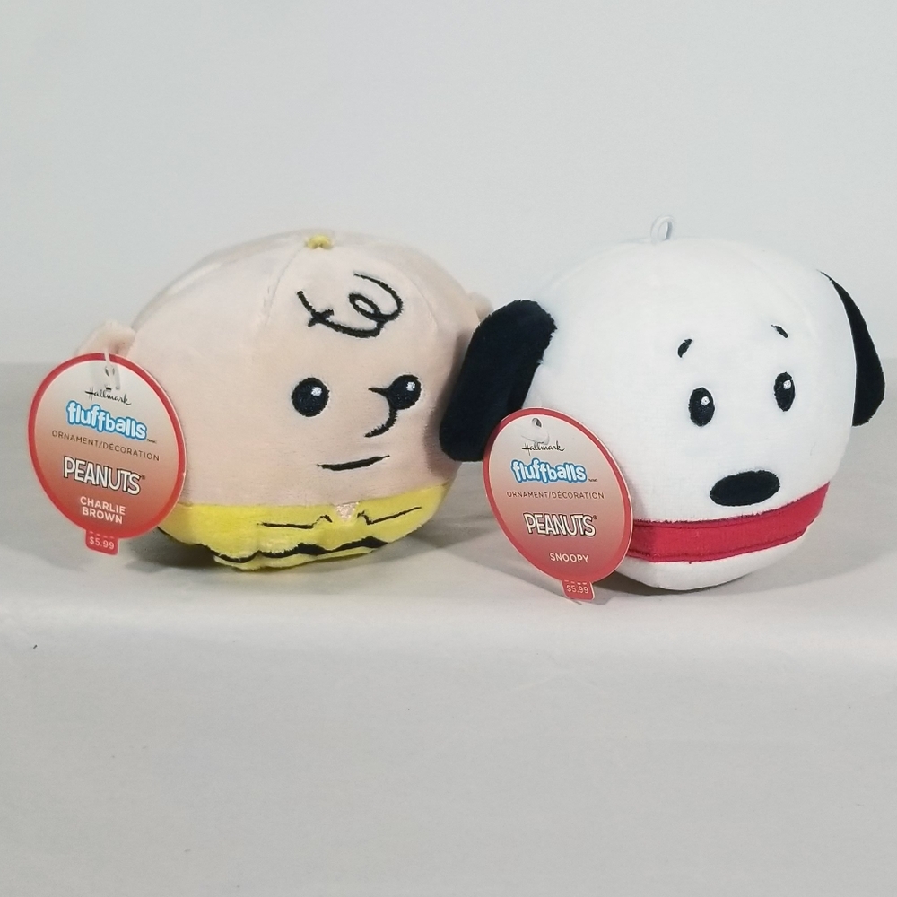Hallmark Fluffballs Charlie Brown Snoopy Peanuts Plush Set NWT